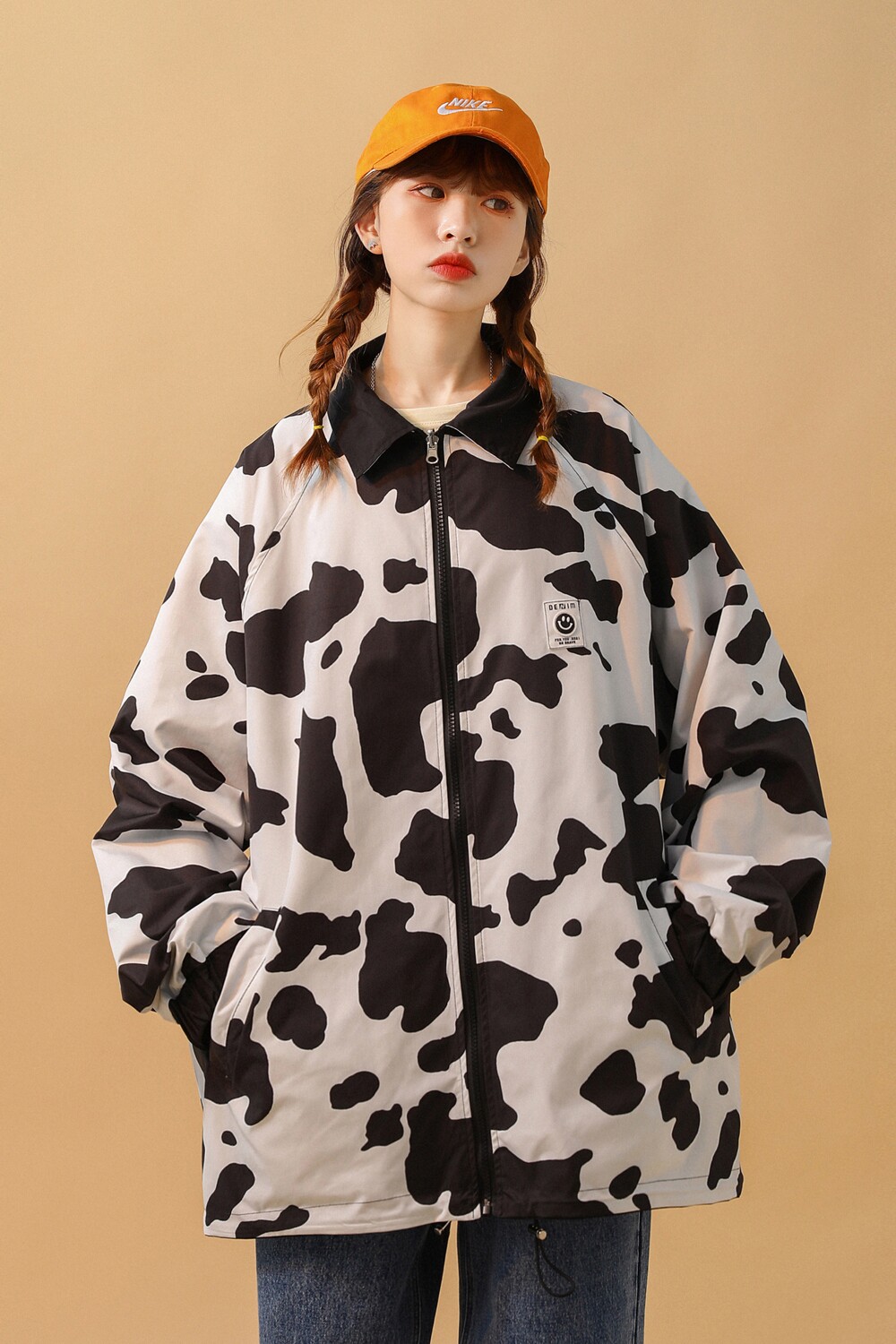中性风双面穿奶牛夹克外套宽松爱心标情侣上衣女H656P88女,女装短外套,电商A341