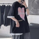 短句夏装新ins爱心印花宽松短袖T恤衫潮流H599P35，男装T恤，电商A341