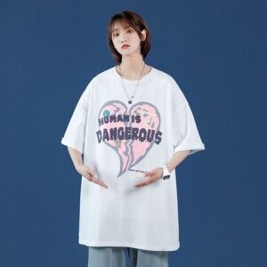 中性风22夏款爱心印花短袖T恤男女百搭半袖体恤H599P35男类,韩穿搭小个子夏天图片