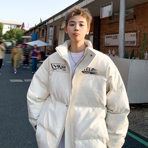 冬装 美式印花机车皮棉服PU情侣棉衣面包服外套男 H909P128图片