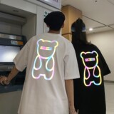 H615P3522夏装夜光反光熊情侣短袖T恤圆领大码半袖男类，男装T恤，电商A341