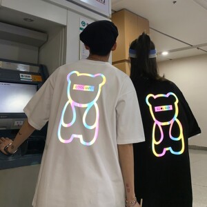 H615 P35 22夏装 夜光反光熊情侣短袖T恤圆领大码半袖  男类图片