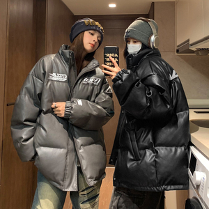 冬装新品 美式印花机车皮棉服PU情侣棉衣面包服外套男女 H909P128图片