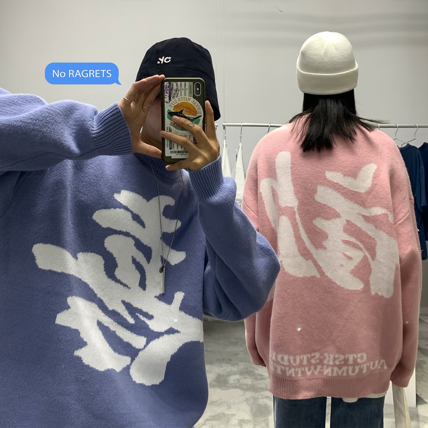 2021情侣装秋冬新款字母提花中性宽松情侣毛衣H565P78女类,针织衫/毛衣,电商A341