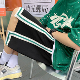 A341港风织带拼接撞色宽松休闲运动短裤五分裤男HK04P38控48，男装休闲裤，电商A341