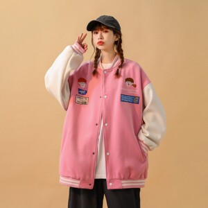中性风秋装 学院风呢料夹克绣花棒球服外套 H667P98 控128男类图片