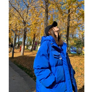 中性冬装 克莱因蓝连帽加厚保暖情侣棉衣外套 H702 P138 女类图片