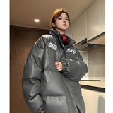 冬装新品美式印花机车皮棉服PU情侣棉衣面包服外套男女H909P128，男装棉衣，电商A341