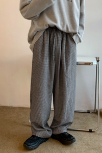 港风秋装新款抽绳宽松型肥老裤松紧中性休闲裤 男女 KH01 P58图片