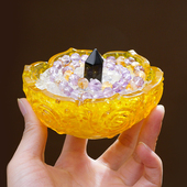 天然水晶莲花碗聚宝盆滴胶水晶碎石消磁碗手链收纳盒摆件