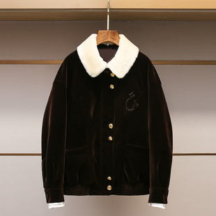 深圳南油高端女装2025冬季新款老钱千金风廓形丝绒短款夹克羽绒服