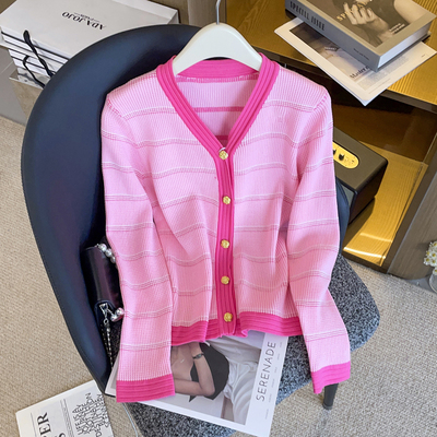 甜美松弛感小香风V领针织开衫女