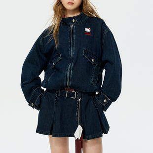 深圳南油高端女装2025冬新款设计师款凯蒂猫印花牛仔棉服半裙套装