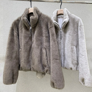 深圳南油高端女装2025冬季新款立领拉链仿水貂绒皮草短款毛绒外套
