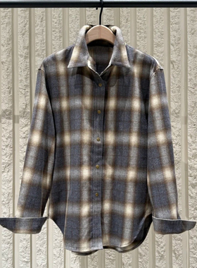 现货】深圳南油高端女装25冬季新衬衫双面磨毛厚实渐变格雾面旧感