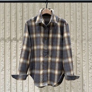 现货】深圳南油高端女装25冬季新衬衫双面磨毛厚实渐变格雾面旧感