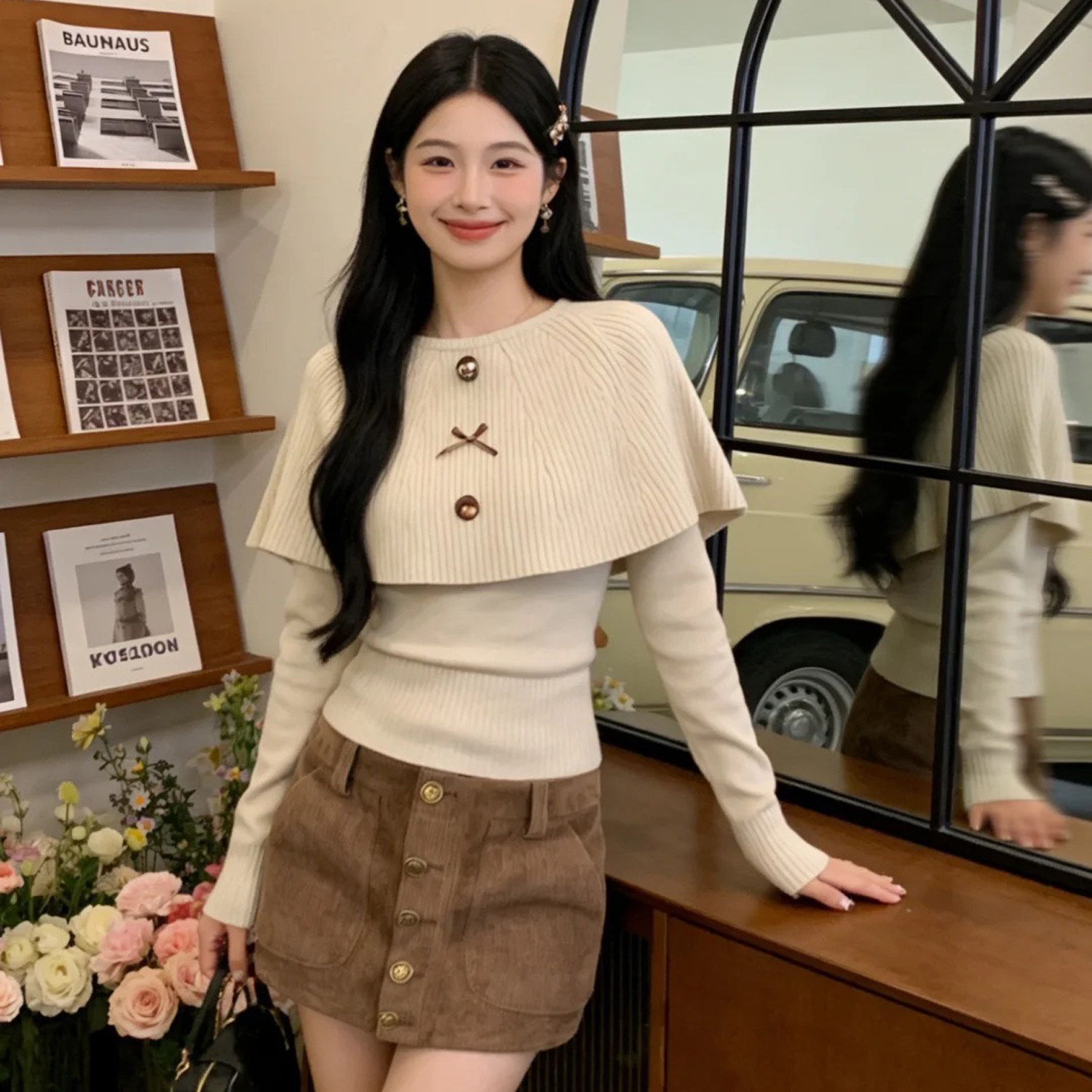 2025巨潮流的新款千金归来假两件温柔慵懒高级感蝴蝶结斗篷毛衣潮