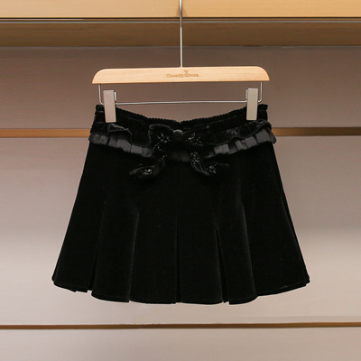 优雅黑丝绒蝴蝶结饰半裙A字裙女
