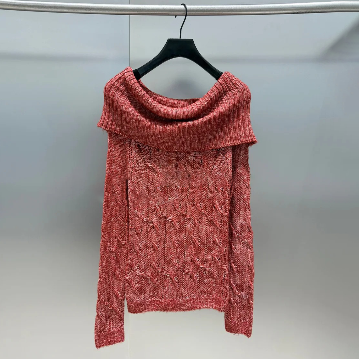 [现货]深圳南油高端女装26春季新老钱风时尚气质一字领露肩针织衫