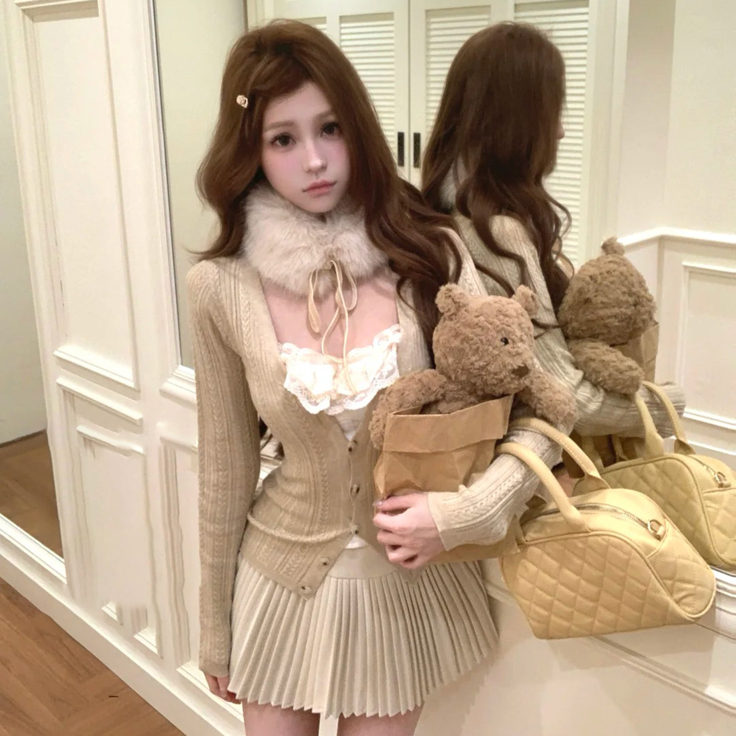 2026春季韩系纯欲风巨好看辣妹针织开衫上衣蕾丝吊带背心两件套女