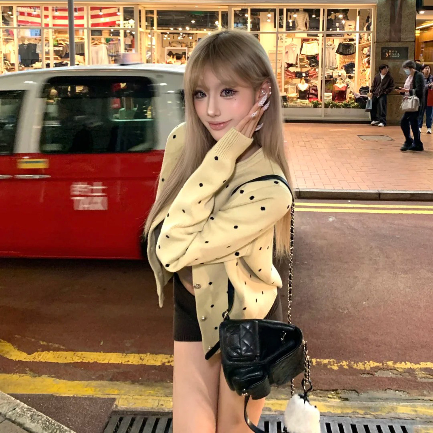 韩系复古学院高级感甜美多巴胺穿搭波点宽松显瘦软糯毛针织开衫女