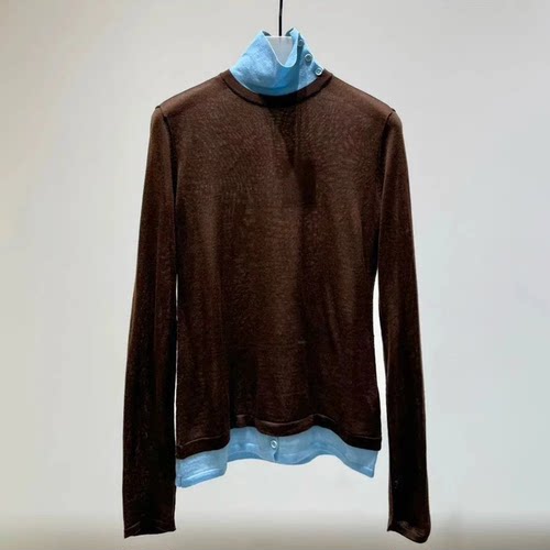 极简风通勤假两件软糯质感针织衫