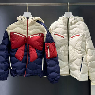 深圳南油高端女装2025冬季新款设计感蝴蝶结拼色羽绒服保暖外套女