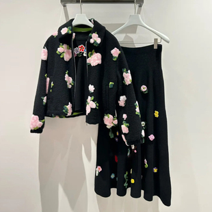 长款 深圳南油高端女装 重工花朵提花羽绒服外套 新款 半身裙 26春季