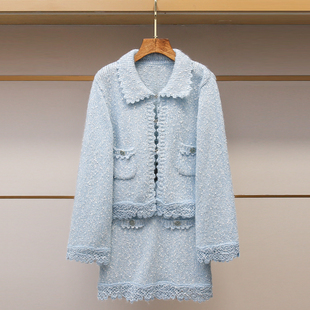 半裙套装 深圳南油高端女装 温柔花边娃娃领针织开衫 法式 2025冬新款