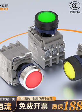 蓝波25A大电流金属按钮开关螺丝脚塑料按钮开关带灯红绿色1NO1NC