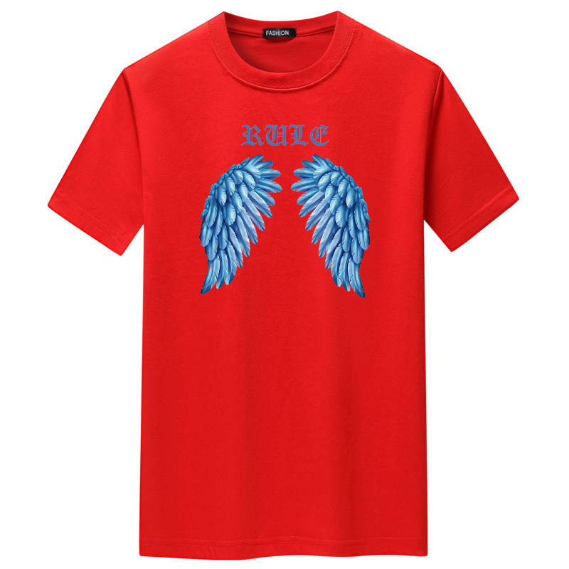 夏季男士短袖t恤潮CVC60%棉宽松衣服新款男DT3458-蓝羽毛翅膀-P15,男装T恤,星座1410（原1902A）