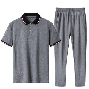 夏季纯棉运动套装男翻领POLO衫短袖T恤中老年大码两件套 TZ206P60图片