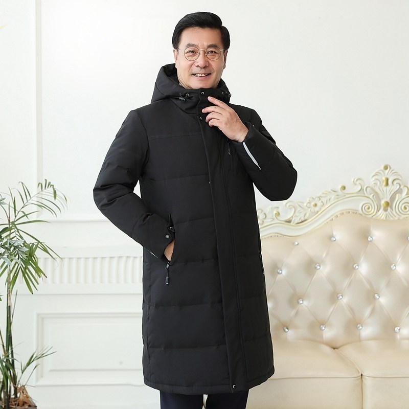 中老年男士羽绒服长版爸爸装冬季防寒保暖连帽外套大衣YR866P110图片