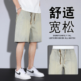 港风韩版阔腿牛仔裤男宽松直筒学生潮流薄款弹力牛仔短裤DK008P35，男装牛仔裤，星座1410（原1902A）