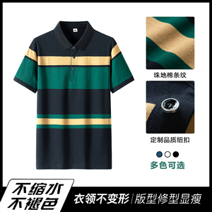 条纹纯棉短袖POLO衫男青中年商务休闲翻领保罗T恤 PL6638P36图片