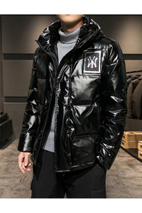 2021羽绒服男短款NY潮流亮面冬季白鸭绒加厚大码连帽外套图片