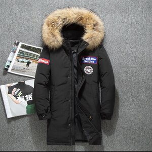 2021冬季新品加厚大鹅中长款情侣连帽貉子毛羽绒服 YR356P120图片
