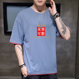 新款韩宽松潮流短袖t恤男半袖纯棉假两件T恤DT1027-未来可期-P20，男装T恤，星座1410（原1902A）