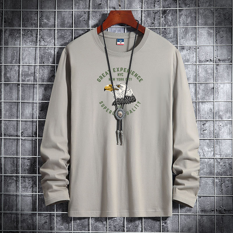 新款韩潮流男士纯棉圆领长袖T恤男大码码号标CT6880-GRE鹰头-P18,男装T恤,星座1410（原1902A）