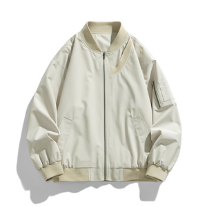 春秋季飞行服外套男美式复古宽松棒球领拼罗纹女飞行服夹克J88P67图片