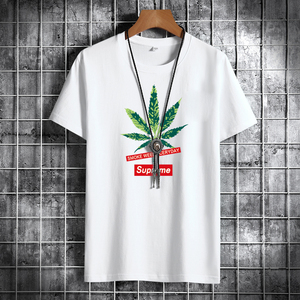 夏季男士短袖t恤潮流潮牌纯棉衣服2021新款DT4292-SUP绿叶-P15