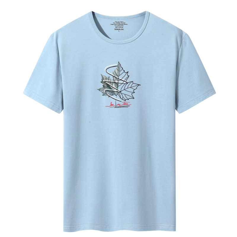 夏季新款男士短袖T恤青春韩版宽松修身莱卡棉DT5036-黑白枫叶-P20图片
