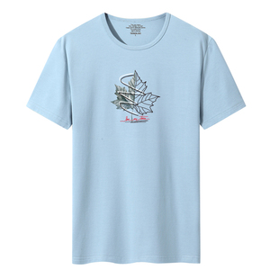 夏季新款男士短袖T恤青春韩版宽松修身莱卡棉DT5036-黑白枫叶-P20图片