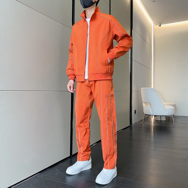 撞色立领夹克套装男士帅搭配一套直筒运动阔腿拖地裤子TZ567P100,男装夹克,星座1410（原1902A）