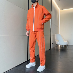 撞色立领夹克套装男士帅搭配一套直筒运动阔腿拖地裤子 TZ567P100图片