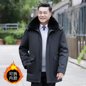 2021冬季新款羽绒服男中长款中老年爸爸大衣男士连帽外YR877P200,黑色连衣裙搭配丝巾的方法图片