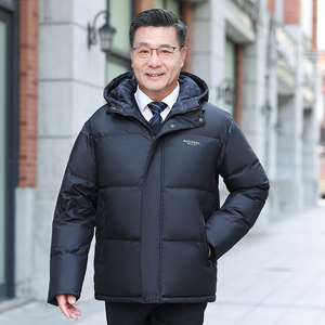 2025新款白鸭绒中老年羽绒服男士爸爸连帽短款上衣外套YR1312P110图片