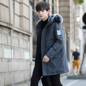冬季男士加厚中长款羽绒服连帽白鸭绒大毛领外套男装潮YR9863图片