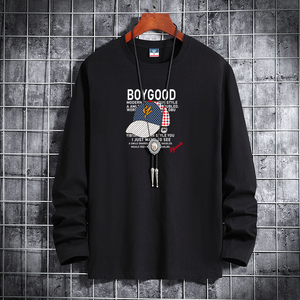 新款韩版男大码纯棉圆领长袖T恤男装码号标CT6986-BOY帽-P18图片