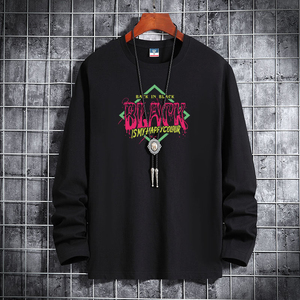 新款潮男士纯棉圆领长袖T恤男装大码码号标CT6944-BLACK-P18图片